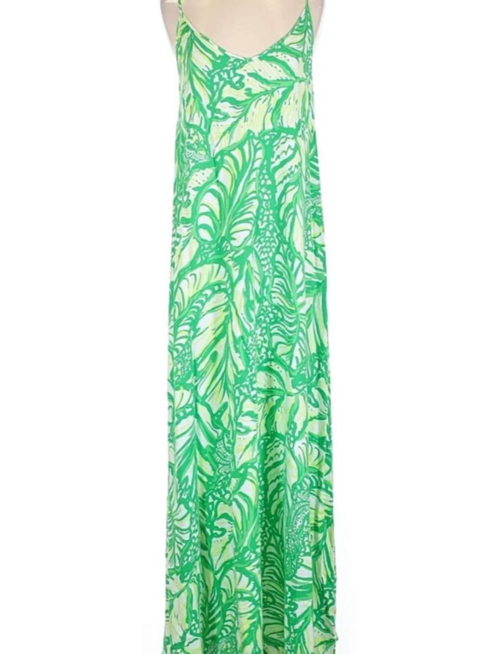 Lilly Pulitzer green tropical maxi dress M beaded pink tassel low back - Picture 2 of 10